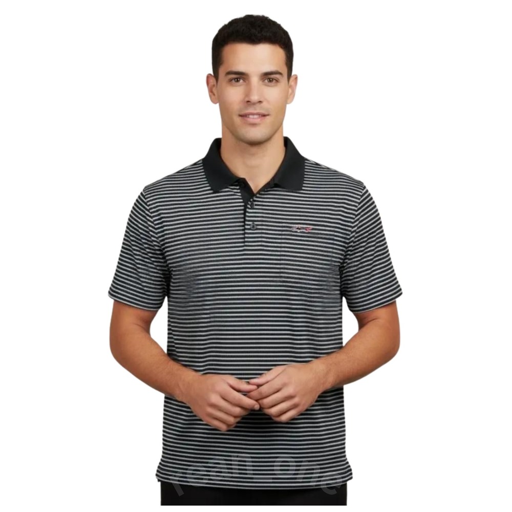 Greg Norman For Tasso Elba Five Iron Play Dry Striped Short Sleeve Polo Shirt M